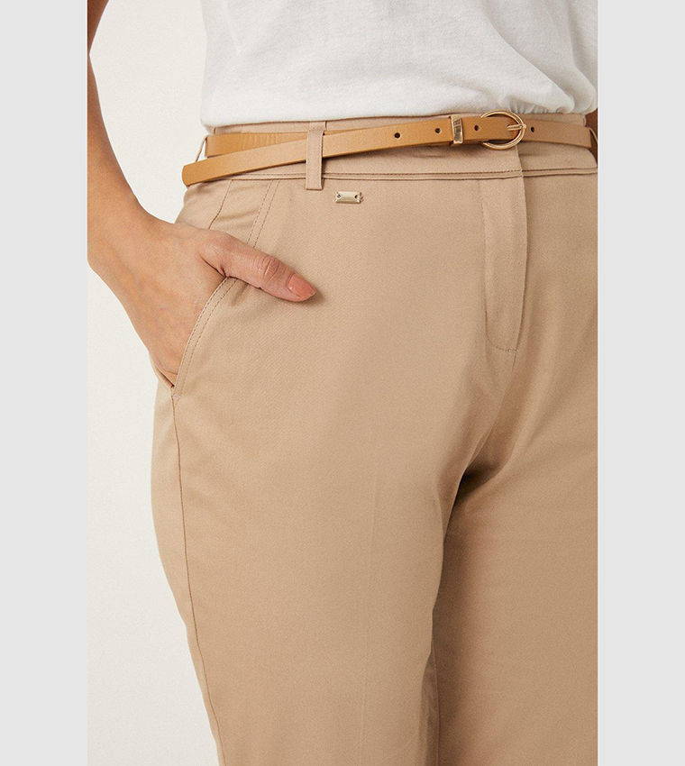 Trousers, Stretch Cigarette Belted Trousers