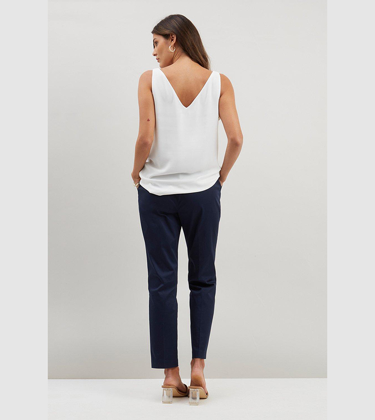 Stretch Cigarette Belted Trousers