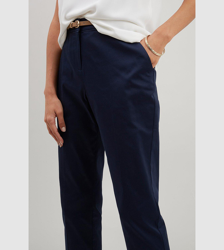 Stretch Cigarette Belted Trousers