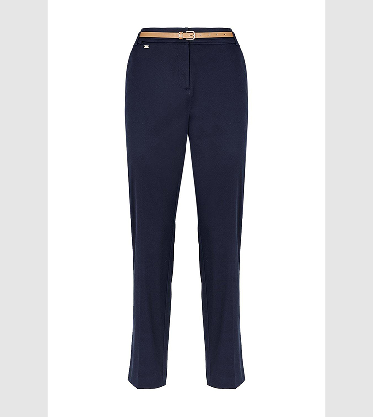 Stretch Cigarette Belted Trousers