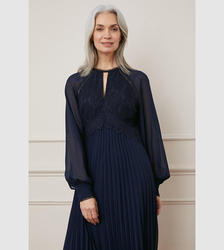 Buy Wallis Lace Insert Pleated Midi Dress In Navy 6thStreet Bahrain