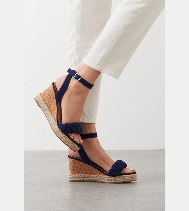 Navy store cork wedges