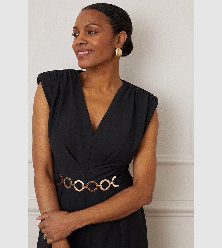 Buy Wallis Chain Detail Padded Shoulder Jumpsuit In Black 6thStreet Bahrain