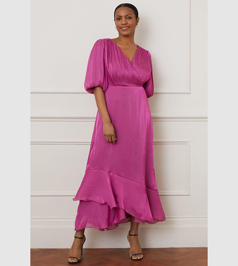 Raspberry chiffon clearance embellished maxi dress