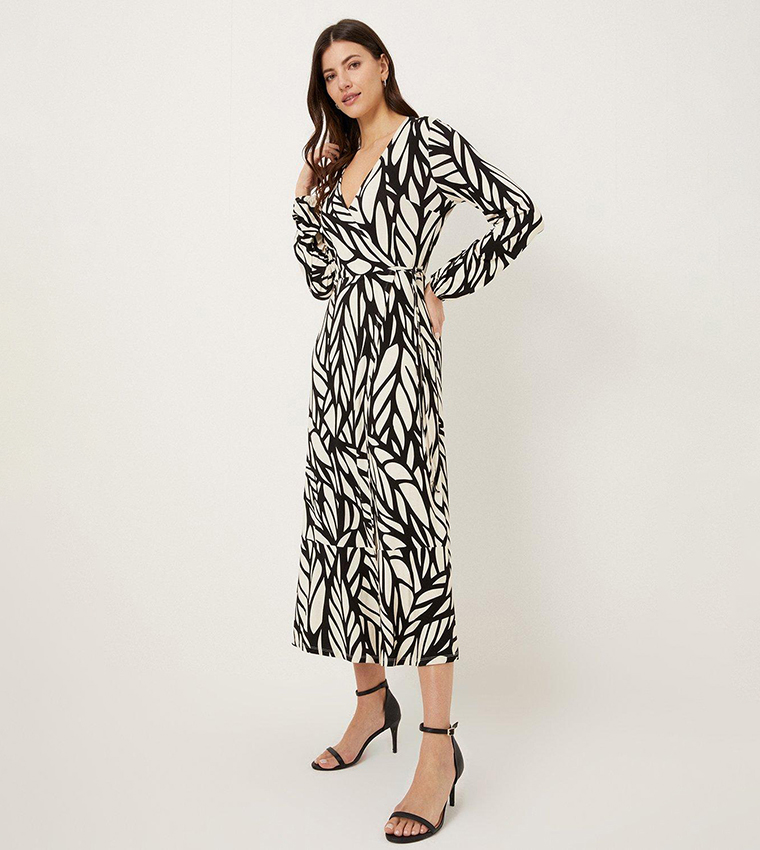 Buy Wallis Mono Leaf Jersey Wrap Dress In Multiple Colors | 6thStreet Qatar