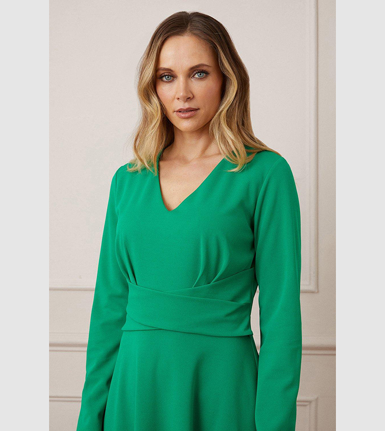 Buy Wallis Scuba Crepe Wrap Waist Midi Dress In Emerald | 6thStreet UAE