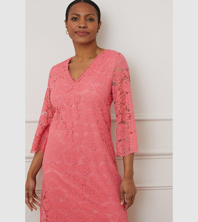Coral pink lace dress online