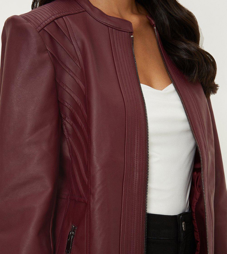 Berry faux cheap leather jacket