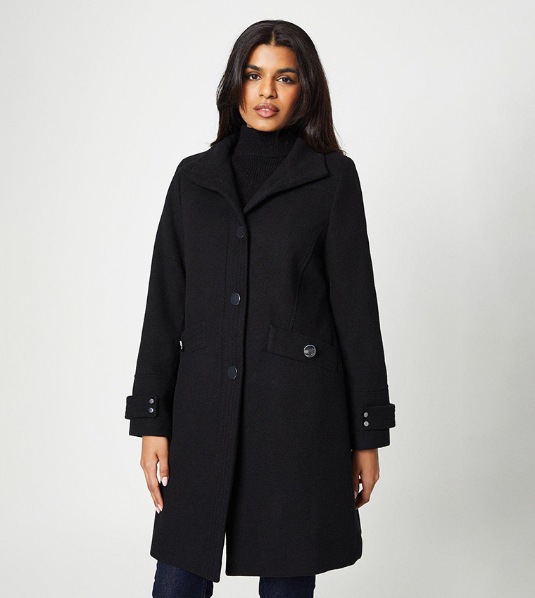 Wallis petite black hot sale funnel neck coat