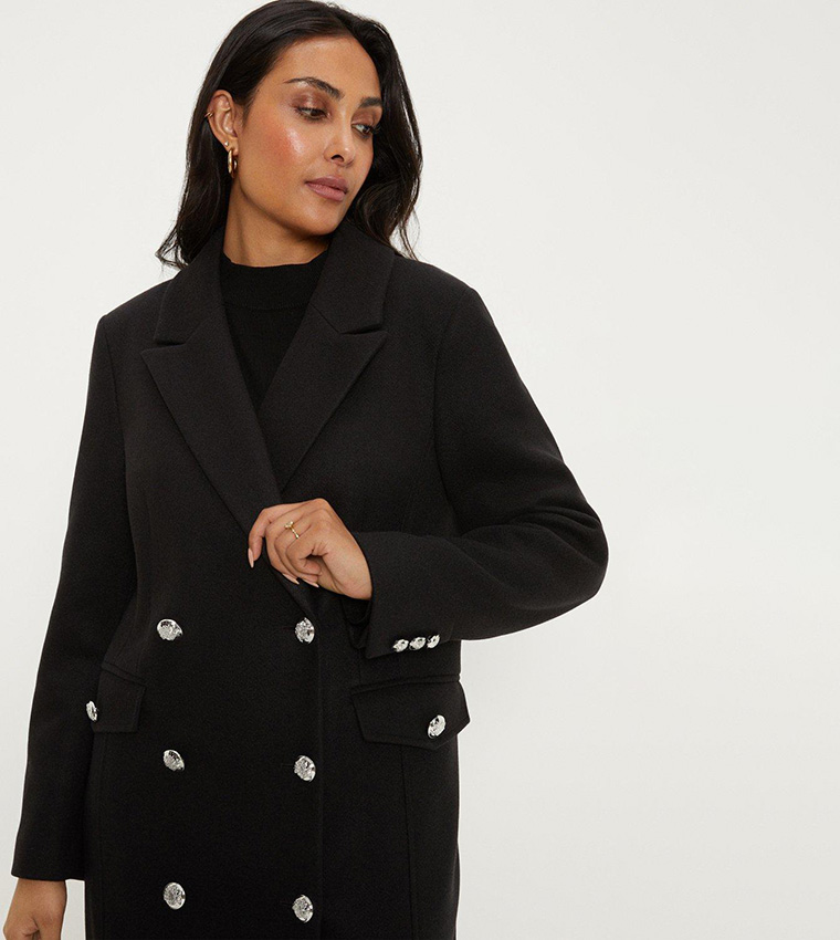 Wallis black military outlet coat