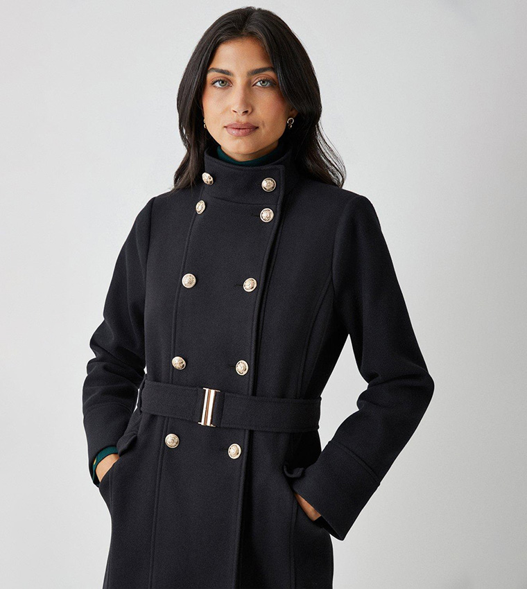 wallis black military coat