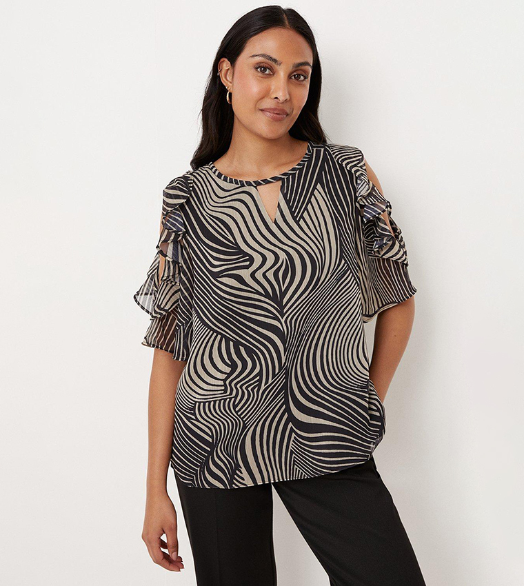 Buy Wallis Mono Linear Swirl Cold Shoulder Top In Multiple Colors ...