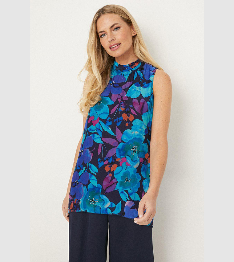 Dries Van Noten Vanilla & Blue Floral Print Silk Mix Tunic Top M/L/XL/XXL