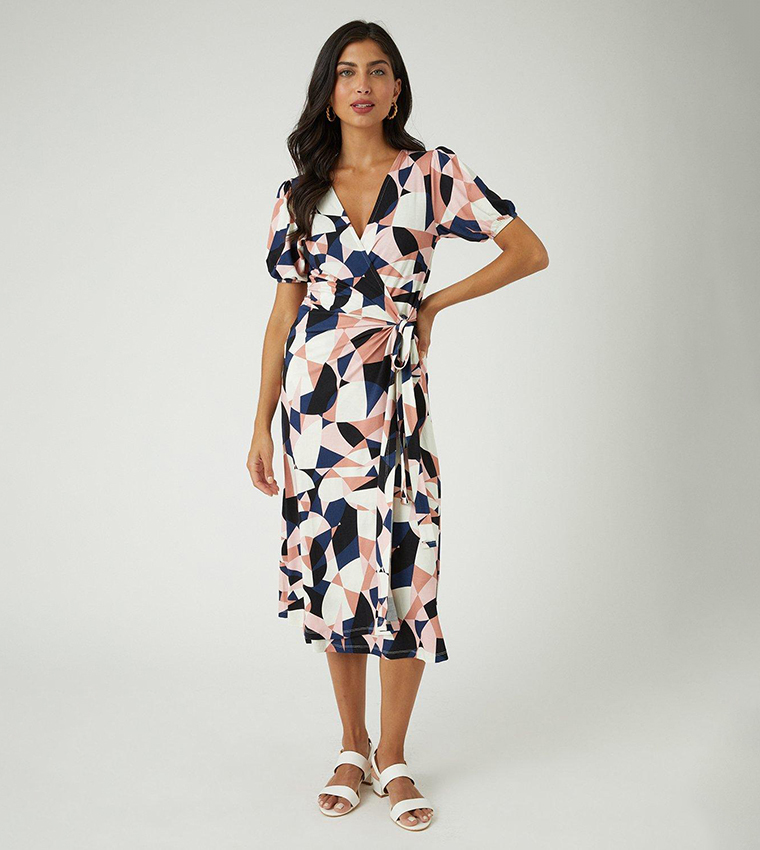 Geo print wrap dress best sale