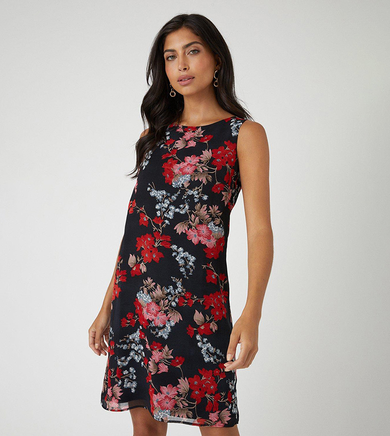 Buy Wallis Black Floral Print Sleeveless Shift Dress In Black