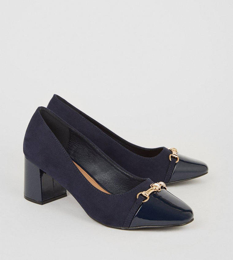 Buy Wallis Wide Fit Delta Toe Cap Snaffle Detail Pumps In Navy