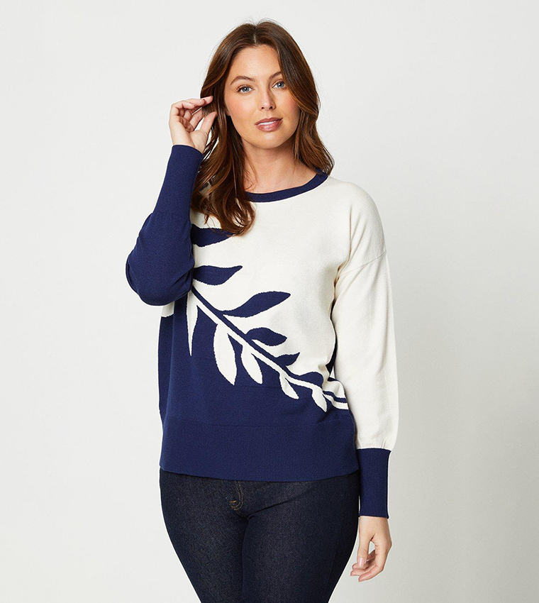 Buy Wallis Leaf Detail Printed Jumper In Navy 6thStreet Qatar