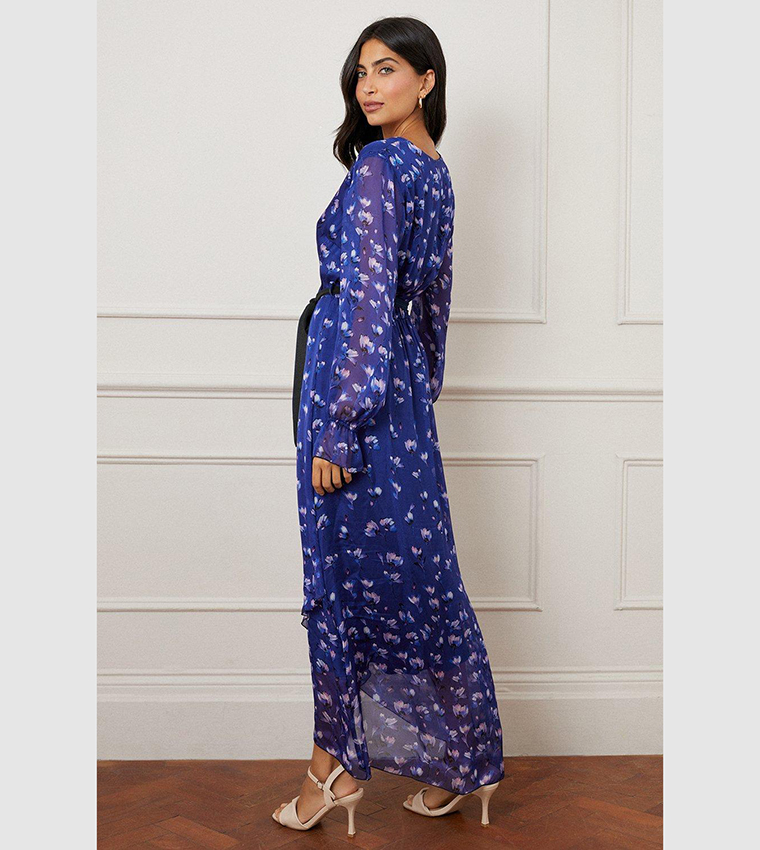 Buy Wallis Tall Silk Mix Floral Print Wrap Midi Dress In Blue 6thStreet Kuwait