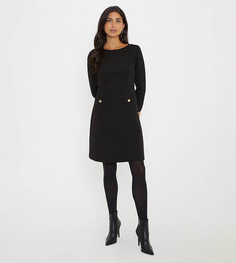 Buy Wallis Premium Ponte Long Sleeves Shift Dress In Black 6thStreet Kuwait