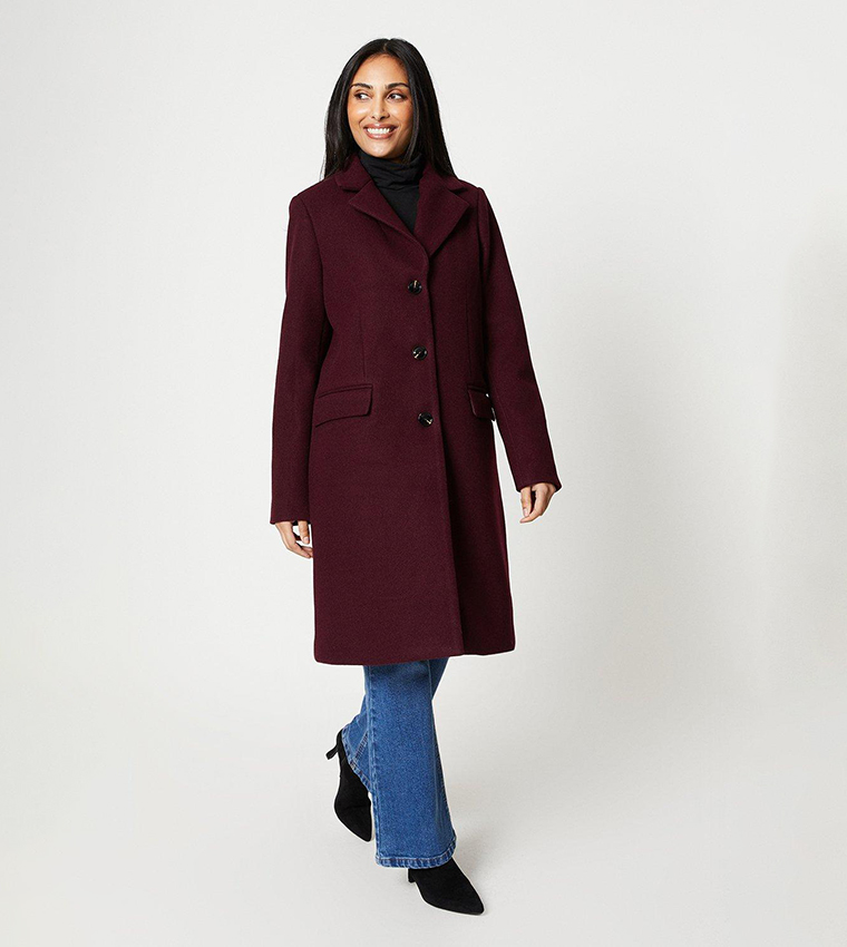 Burgundy fit and flare coat hotsell