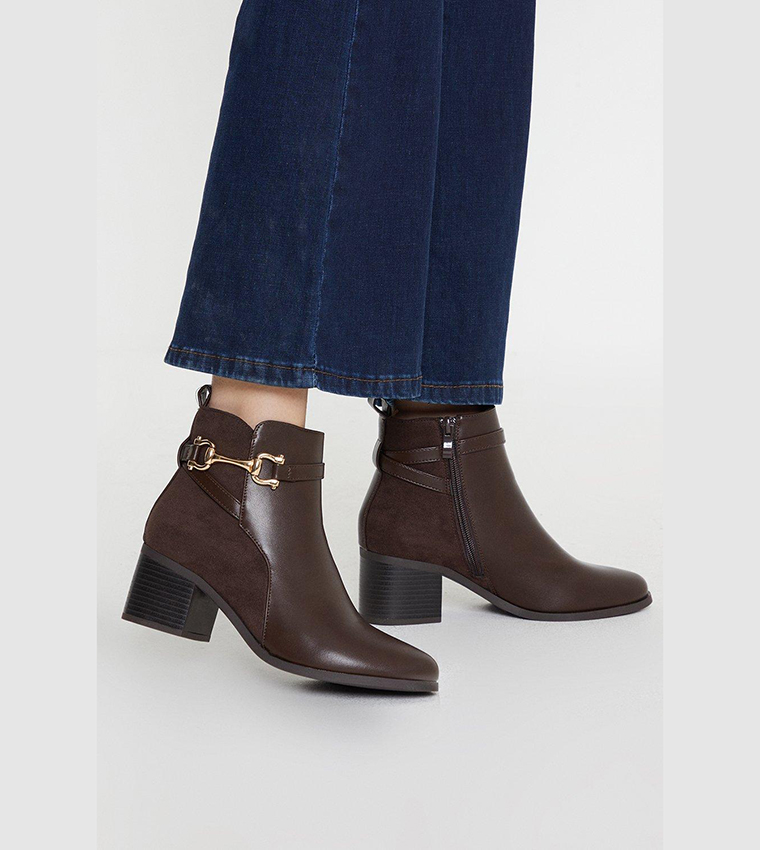 Buy Wallis Antonia Side Snaffle Two Tone Heeled Ankle Boots In Brown ...