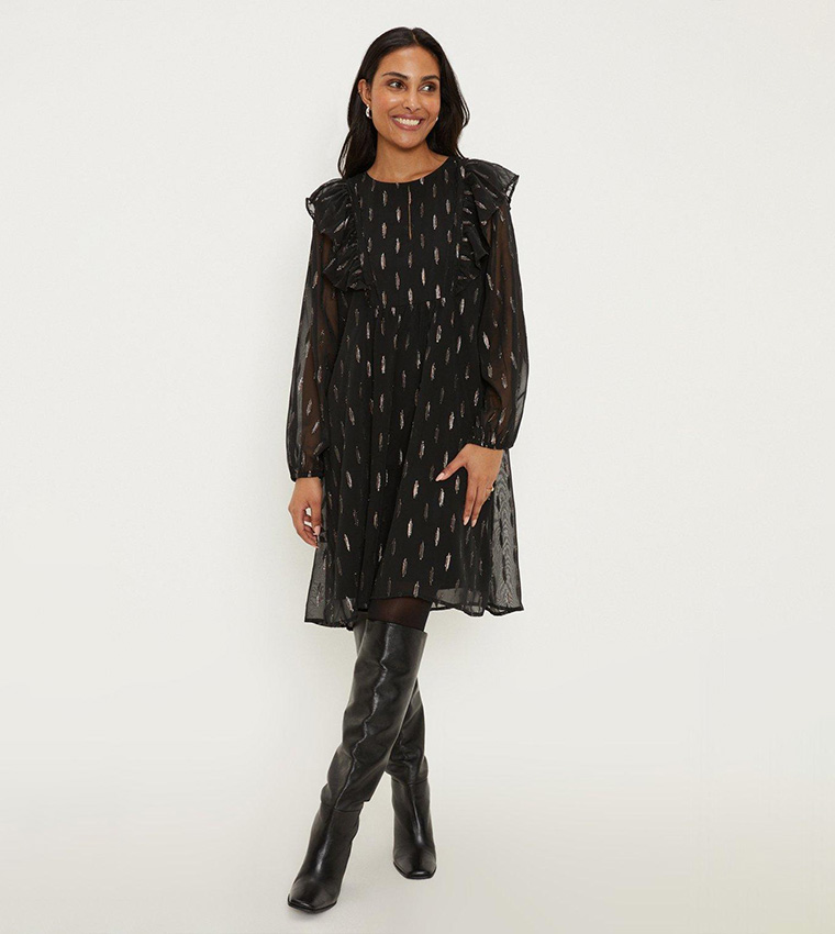 Wallis black spot ruffle dress cheap