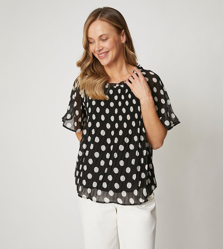 Buy Wallis Spot Print Pleat Top In Black | 6thStreet UAE