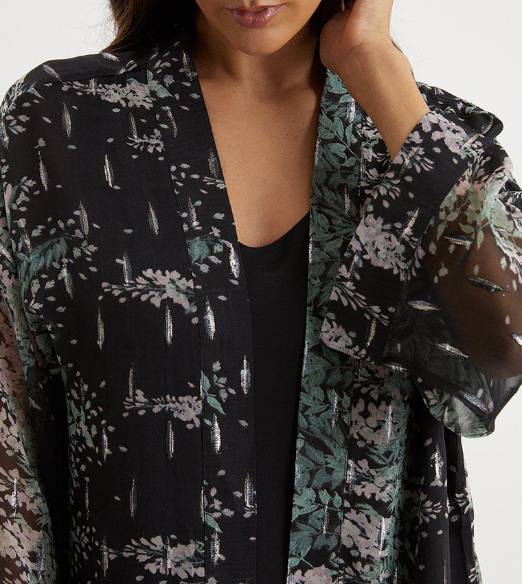 Black Wallflower Bloom Kimono w/ Tassels
