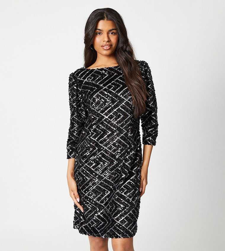 Buy Wallis Petite Chevron Sequin Shift Dress In Black 6thStreet