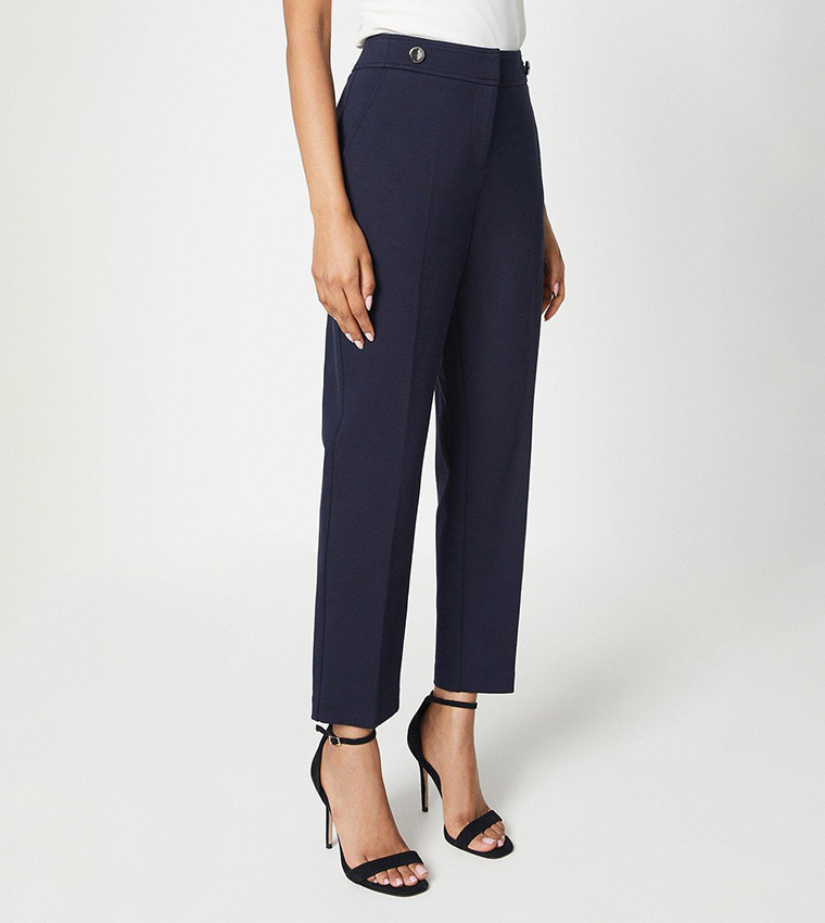 Buy Navy Tapered Ponte Trousers - 12, Trousers