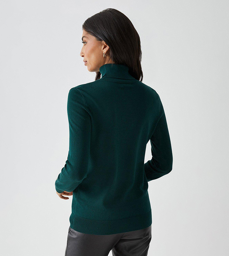 Buy Wallis Roll Neck Button Detail Sweater In Forest