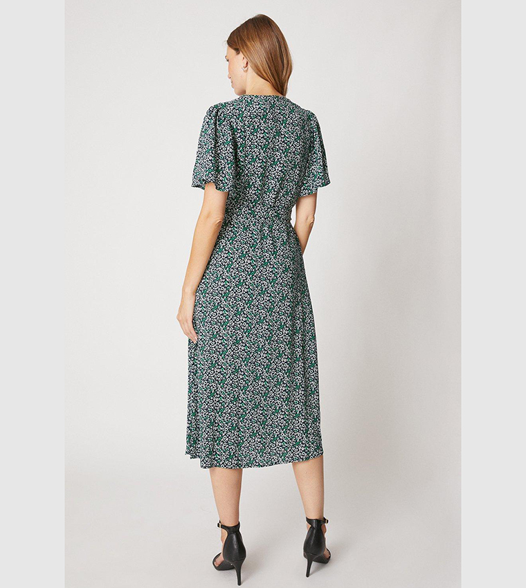 Button through outlet midi tea dress