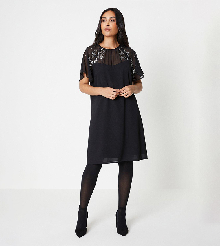 Dorothy perkins black outlet embellished shoulder shift dress