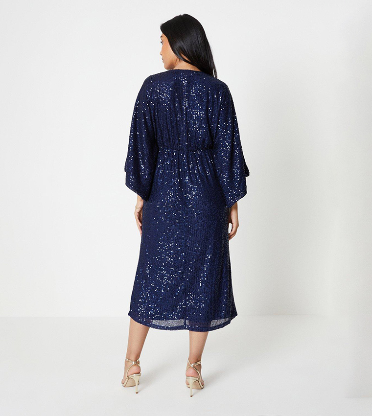 Buy Wallis Sequin Kimono Sleeves Midi Dress In Navy 6thstreet Uae