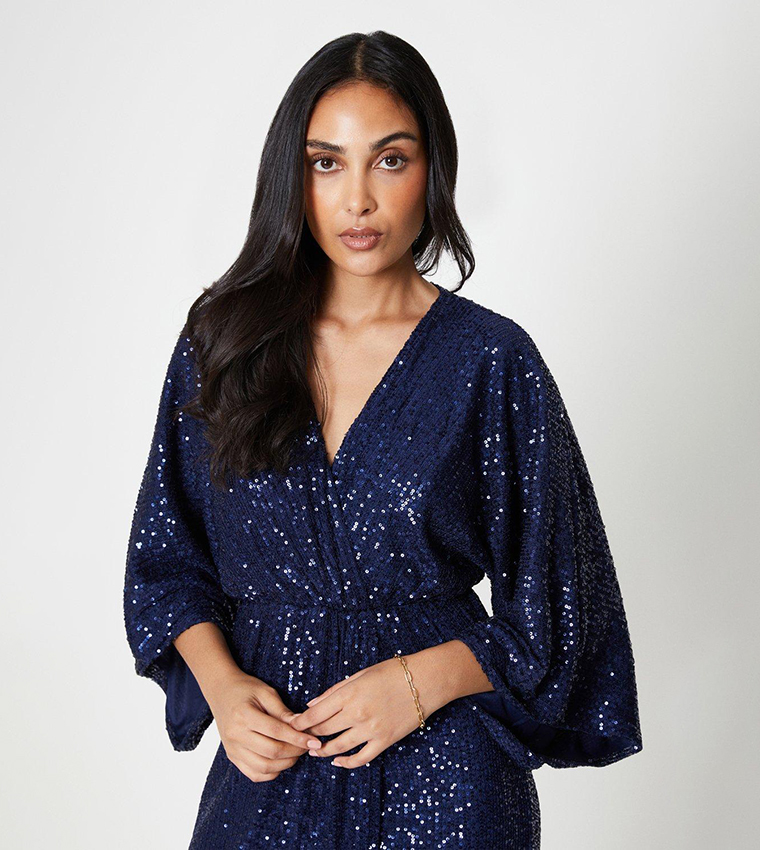 Buy Wallis Sequin Kimono Sleeves Midi Dress In Navy 6thstreet Uae