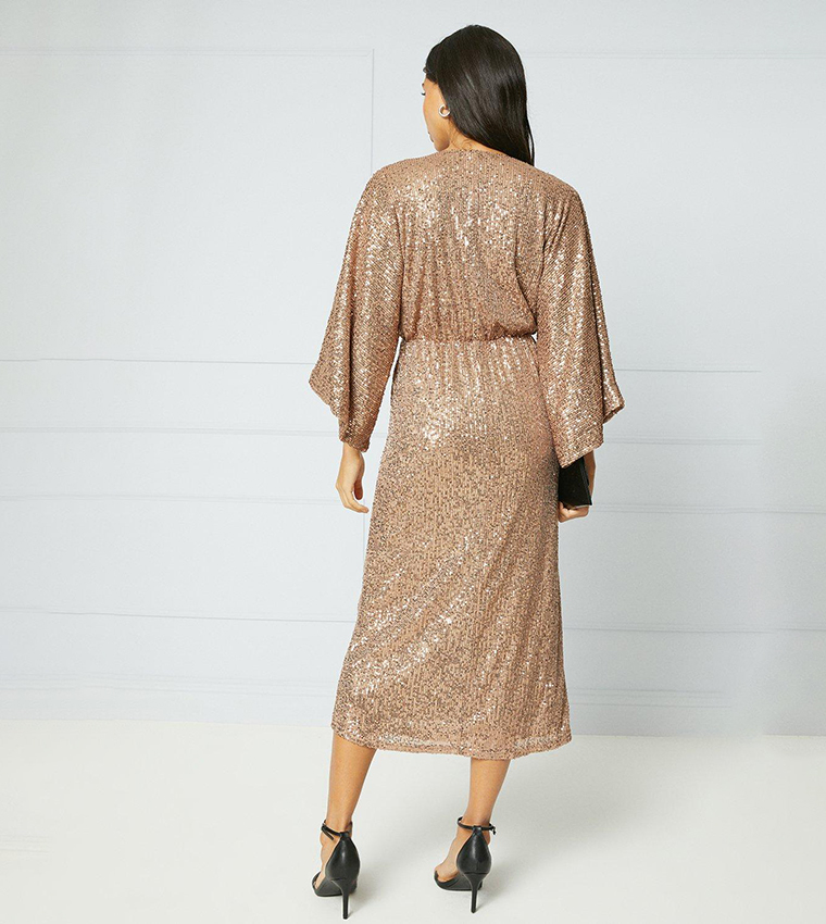 Buy Wallis Sequin Kimono Sleeves Midi Dress In Gold 6thStreet Saudi
