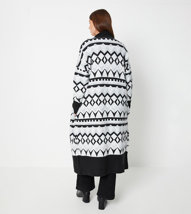Buy Wallis Fairisle Contrast Trim Maxi Cardigan In Black