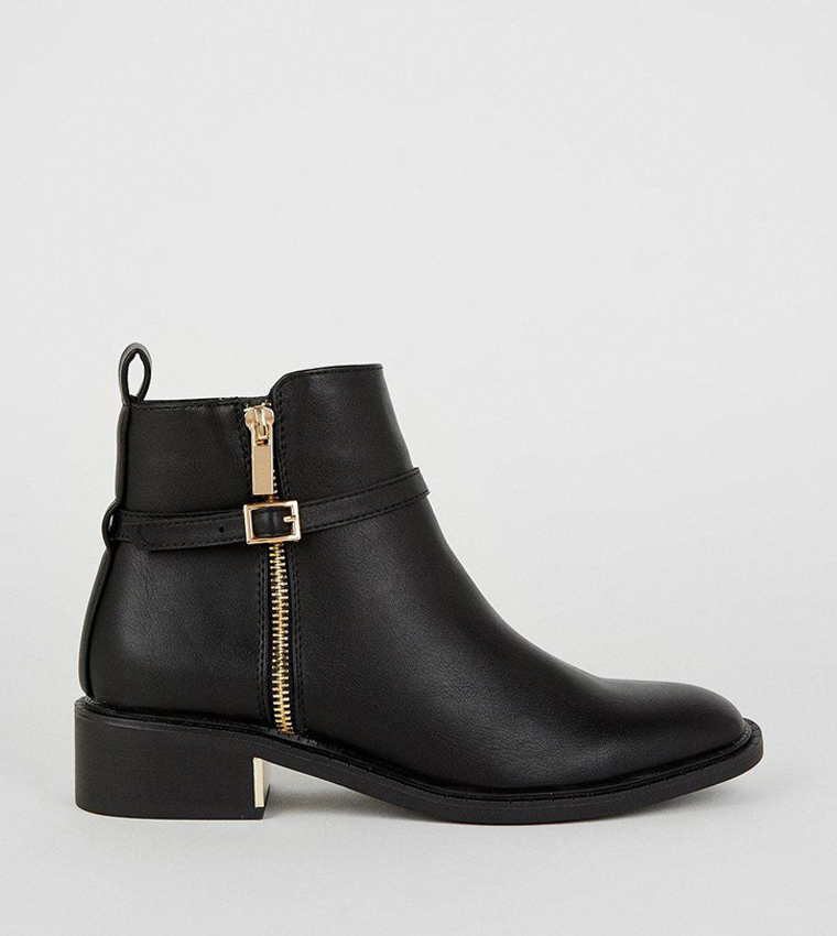 Amanda Side Zip Buckle Detail Riding Ankle Boots