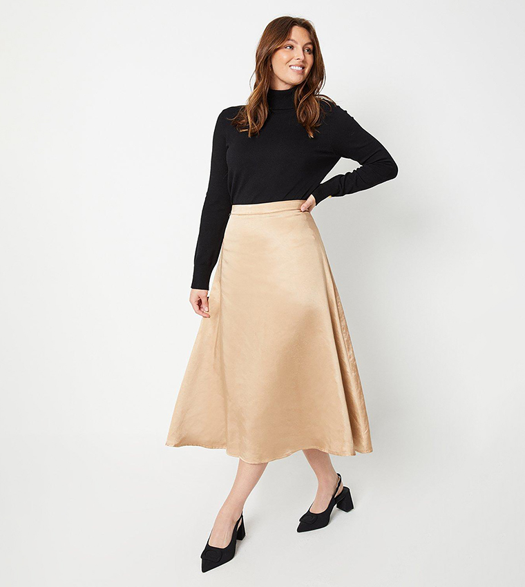 Buy Wallis Heavy Viscose Satin Bias Cut Midi Skirt In Gold