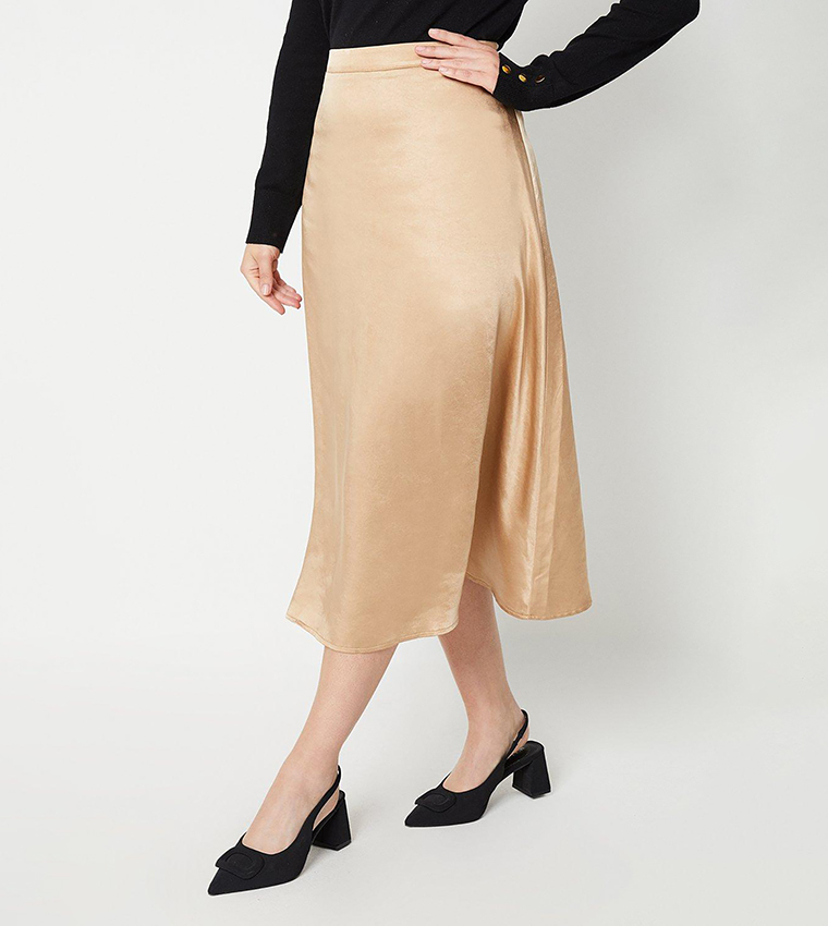 Heavy Viscose Satin Bias Cut Midi Skirt