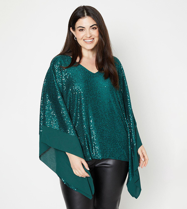 Wallis green sequin store top