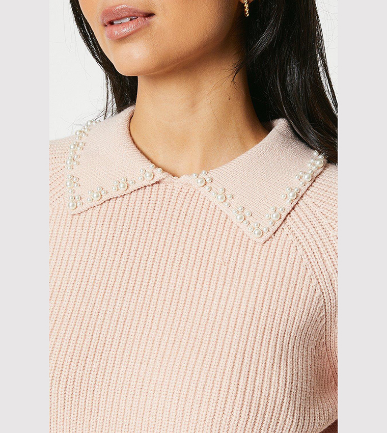 Pink sweater hotsell with embellished collar