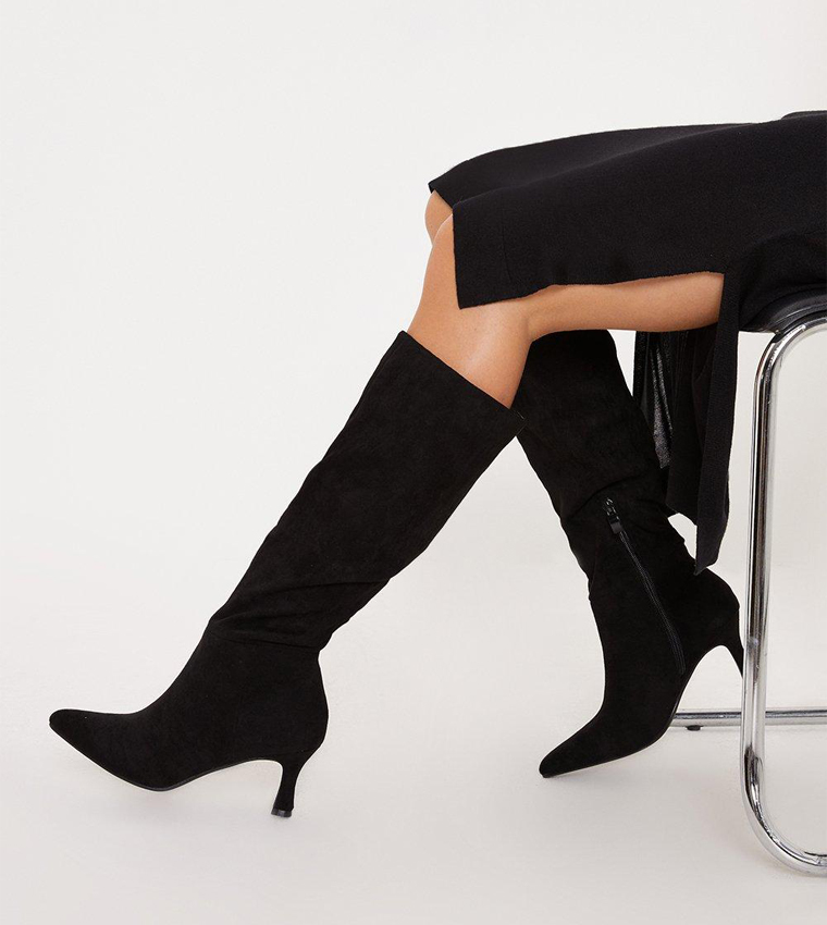 flared heel knee high boots