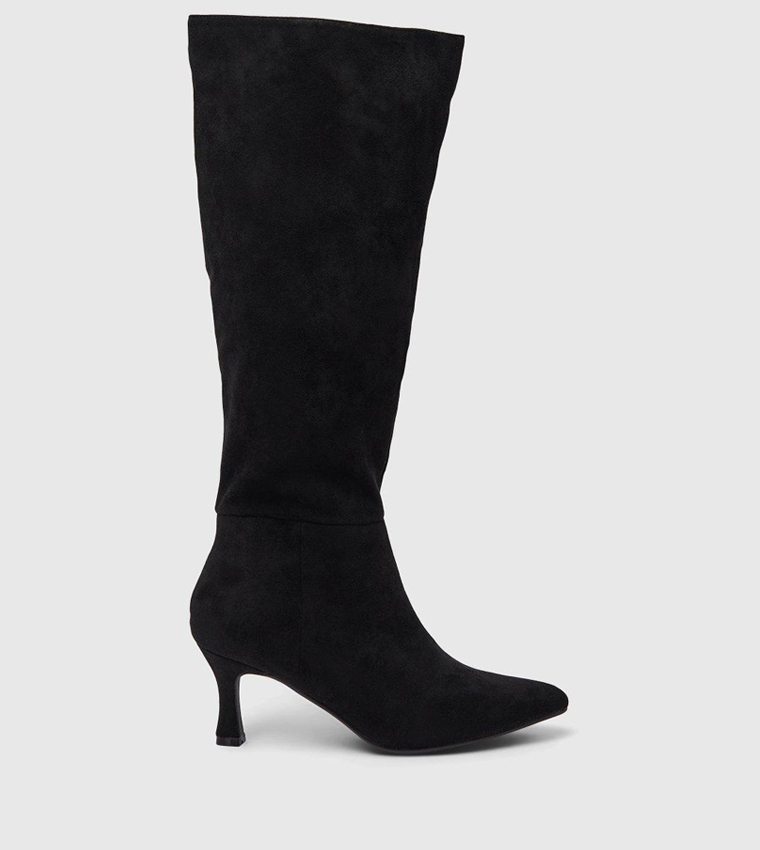 flared heel knee high boots
