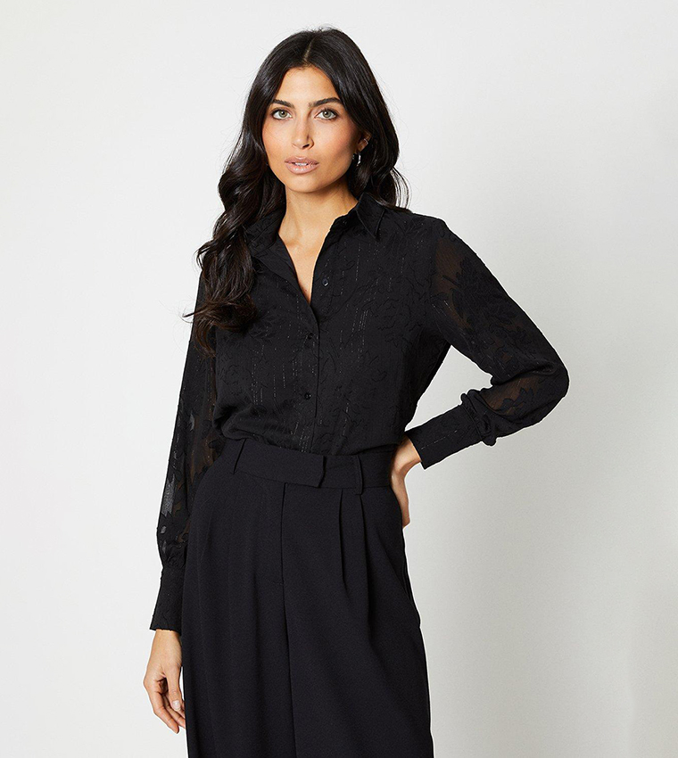 Buy Wallis Jacquard Glitter Stripe Shirt In Black | 6thStreet Oman