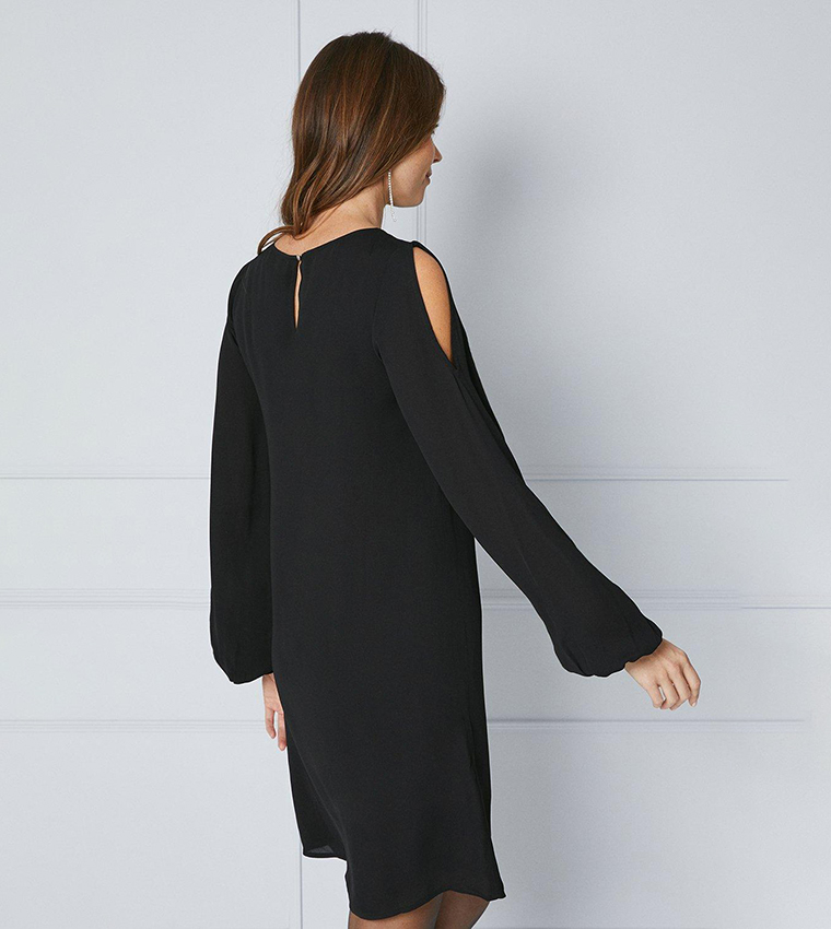 Buy Wallis Tall Cold Shoulder Embellished Shift Dress In Black 6thStreet Kuwait