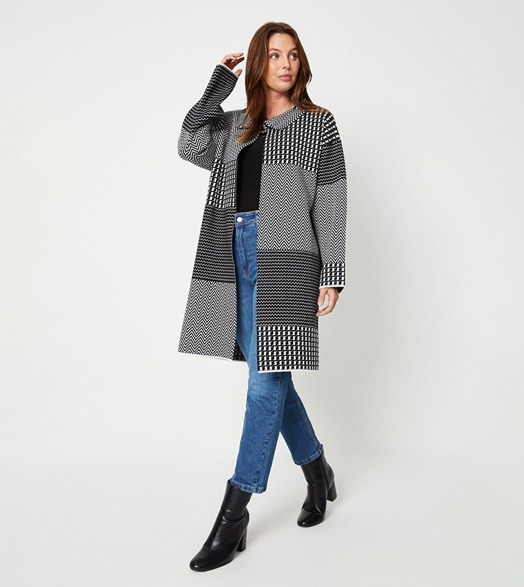 Buy Wallis Zig Zag Contrast Knitted Coatigan In Grey 6thStreet