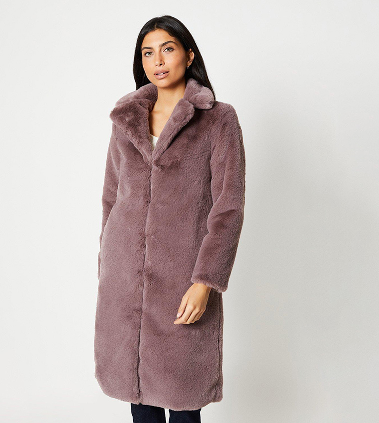 Buy Wallis Plush Faux Fur Open Collar Longline Coat In Mink | 6thStreet ...