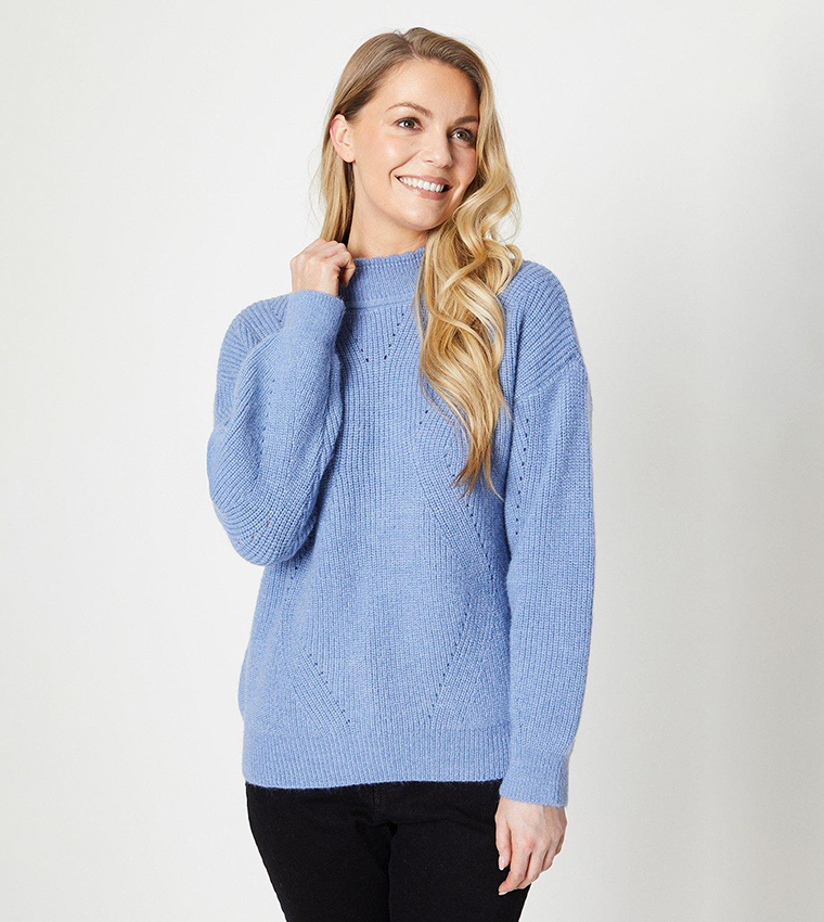 Buy Wallis Transfer Ribbed Detail Chunky Sweater In Blue