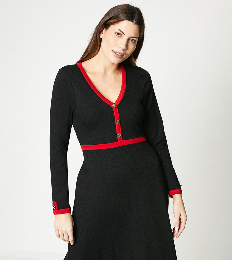 Ponte Jersey Aline Midi Dress with Contrast Trim